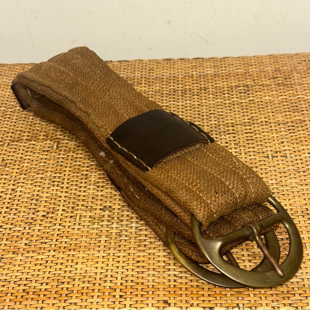 Vintage Naval Ship Belt Harness Leather Brass Buckle & Loops Military Brown